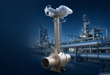 Cryogenic ball valve with extended bonnet installed on an LNG liquefaction line