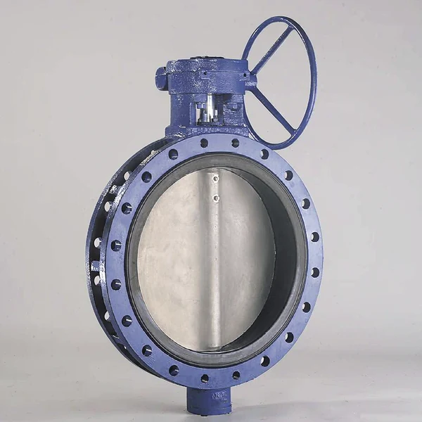 Double offset high-performance butterfly valve with gear operator and handwheel