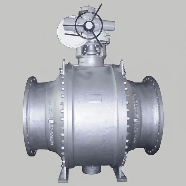 Large diameter trunnion mounted ball valve with worm gear operator